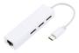 Imagem de Adaptador Hub Usb Tipo C 3 Portas Usb 2.0 Com Entrada Rj 45