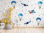 Imagem de adesivo de parede aviões paraquedas azuis quarto meninos