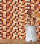 Imagem de Adesivo Lavável Azulejo Pastilhas Em Tons De laranja marrom Bege E Branco Para Cozinha