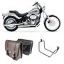 Imagem de Alforge Mala Bolsa Pasta Lateral Marrom 20 Litros Par + Afastador Suporte Moto Harley Davidson Softail STD FX