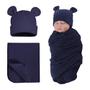 Imagem de Algodão Baby Swaddle Hat Set Newborn Infant Hats Receiving Blankets for Baby Boys Girls (Marinha, 0-6 meses)