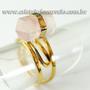 Imagem de Anel Micro Pontinha Quartzo Rosa Bi Ponta Ajustavel Dourado