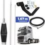 Imagem de Antena Mini Px Inox 1,40m Alongador 25cm Cabo 5,5m Suporte Motorista Dianteiro Parabrisa Volvo Fh