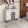 Imagem de aparador buffet 2 portas 1 gaveta estilo industrial OffWhite com base dourado