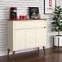 Imagem de Aparador / Buffet / Balcão / Bancada ZU Modelo Retrô Com Pés em Madeira Maciça 1 gaveta Ampla e 3 Portas Com Prateleira Tampo em MDF Usinado Cor Off/f