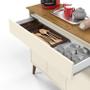 Imagem de Aparador / Buffet / Balcão / Bancada ZU Modelo Retrô Com Pés em Madeira Maciça 1 gaveta Ampla e 3 Portas Com Prateleira Tampo em MDF Usinado Cor Off/f