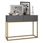 Imagem de Aparador Buffet Hall De Entrada Luxo Eros 02 Gavetas 90cm Cinza Com Dourado