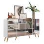 Imagem de Aparador Buffet Retrô com Espelho Multimóveis Veneza com 4 Portas FG3559 Branco/Natural