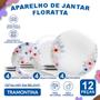 Imagem de Aparelho De Jantar Jogo de Pratos Fundos, Sobremesa e Rasos Floratta em Porcelana Decorada 12 Peças