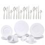 Imagem de Aparelho de Jantar Porcelana Jogo de Pratos 20 pcs + 16 Talheres Tramontina Inox Garfo Faca Colher 