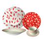 Imagem de Aparelhos de Jantar 20 Peças Porcelana Vermelho e Branco Folhas - Casambiente