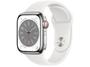 Imagem de Apple Watch Series 8 41mm GPS + Cellular Caixa Prateada Aço Inoxidável Pulseira Esportiva Branca