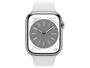 Imagem de Apple Watch Series 8 45mm GPS + Cellular Caixa Prateada Aço Inoxidável Pulseira Esportiva Branca