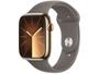 Imagem de Apple Watch Series 9 GPS + Cellular Caixa Dourada de Aço Inoxidável 45mm Pulseira Esportiva Argila P/M