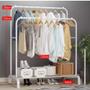 Imagem de Arara de roupas cabideiro organizador para quarto closet loja com 1 prateleira sapateira branco
