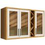 Imagem de Armário Aéreo Duplo Ronipa Tempranillo 120cm com 3 Portas e Vidro Reflecta - Amêndoa/Off white