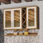 Imagem de Armário Aéreo Duplo Ronipa Tempranillo 120cm com 3 Portas e Vidro Reflecta - Amêndoa/Off white