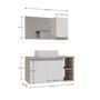 Imagem de Armario gabinete banheiro 80cm + cuba soprepor + espelheira com puxador aluminio madeirado/branco