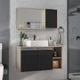 Imagem de Armario gabinete banheiro 80cm + cuba soprepor + espelheira com puxador aluminio madeirado/preto