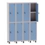 Imagem de Armário Guarda Volume Locker Roupeiro 4 Vãos 08 Portas Com Prateleira GRF504PRI/8 Cinza e Azul Dali - Pandin