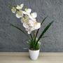 Imagem de Arranjo De Orquídea Artificial Branco Com Vaso Branco Mesa