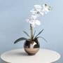 Imagem de Arranjo Orquídea Artificial Branca no Vaso Pequeno Bronze  Formosinha