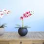 Imagem de Arranjo Orquídea Rosa Artificial no Vaso de Vidro Preto  Formosinha