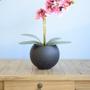 Imagem de Arranjo Orquídea Rosa Artificial no Vaso de Vidro Preto  Formosinha