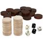 Imagem de Asney Peças de gamão de madeira, peças de verificador de madeira maciça definir chips de mesa de jogo de tabuleiro e 5 dados, inclui saco de armazenamento (1,34")