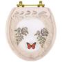 Imagem de Assento Sanitário Poliester Decorado Oval Convencional Bege Claro Avenca com Borboleta Vermelha Com Ferragem Dourada