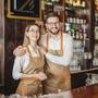 Imagem de Avental Bege Alça Cruzada Laranja Restaurante Cafeteria Bar 10un