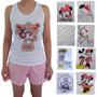 Imagem de Baby Doll Feminino 100% Algodão Camisa Nadador de Personagens e Shortdoll Curto
