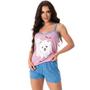 Imagem de Baby Doll Feminino Cachorro Alça Fina Pijama Adulto Short Malha Estampado Verão