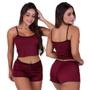 Imagem de Baby Doll Feminino Para Dormir Confortável Liso Cropped Short Pijama Helanca Casual