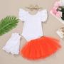 Imagem de Baby Girl 1º Aniversário Roupas de Abóbora Ruffle Manga Romper Tulle Tutu Saia Headband Leg Warmers Cake Smash Clothes Set (Orange One, 12-18 Meses)