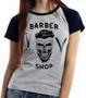 Imagem de Baby look blusa feminina ou Camiseta unissex Barbeiro Shop Barbearia