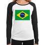 Imagem de Baby Look Raglan Bandeira Brasil Manga Longa - Foca na Moda