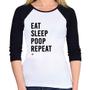 Imagem de Baby Look Raglan Eat, Sleep, Poop, Repeat Manga 3/4 - Foca na Moda