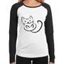 Imagem de Baby Look Raglan Gatinho Traços Manga Longa - Foca na Moda