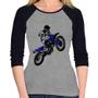 Imagem de Baby Look Raglan Motocross Jump Azul Manga 3/4 - Foca na Moda