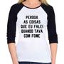 Imagem de Baby Look Raglan Perdoa, eu tava com fome Manga 3/4 - Foca na Moda