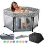 Imagem de Baby Playpen Babyalwin dobrável de alumínio com tapete 127x127cm cinza