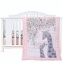 Imagem de Baevellery Pink Floral Crib Beddding Set 3piece Soft Baby Girl Nursery Beddding Grey Giraffe - Saia de berço de papel de consolador de folha equipada