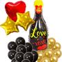Imagem de Balão Champanhe Love 81cm +1 Coração Vermelho 45cm +2 Estrelas Douradas 45cm +20 Balões De Látex Metalizados 9 Polegadas