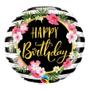 Imagem de Balão de Festa Microfoil 18" 45cm - Redondo Happy Birthday! Listras e Hibiscos - 1 unidade - Qualatex Outlet - Rizzo