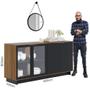 Imagem de Balcão Aparador Buffet Vicky Com Espelho Adnet 67cm C05 Noce Milano/Preto - Mpozenato