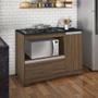Imagem de Balcão Gabinete Para Cooktop Com Tampo Nicho Microondas 1 Porta 1 Gaveta Cozinha Marrom e Preto