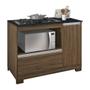 Imagem de Balcão Gabinete Para Cooktop Com Tampo Nicho Microondas 1 Porta 1 Gaveta Cozinha Marrom e Preto