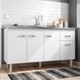 Imagem de Balcão Gabinete Pia Inox 150cm Gabriela 4 Portas Branco/Preto - AJL Móveis