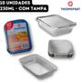 Bandeja Marmitinha Alumínio Retangular Descartável com Tampa Thermoprat - 230ml - 10 unidades Imagem de Bandeja Marmitinha Alumínio Retangular Descartável com Tampa Thermoprat - 230ml - 10 unidades
